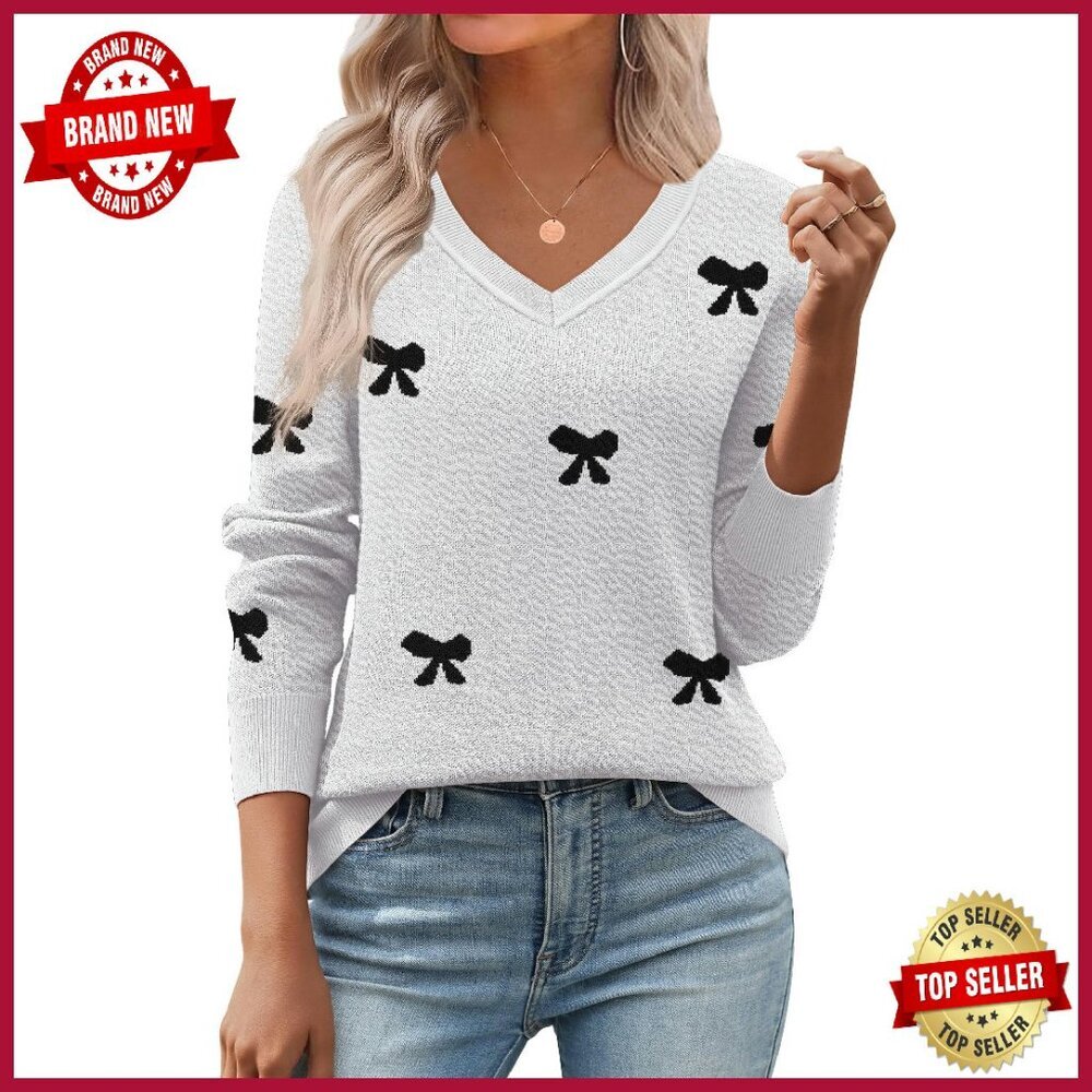 Soft Ribbed V-Neck Pullover Sweater Lightweight Knit Women's Fall Top